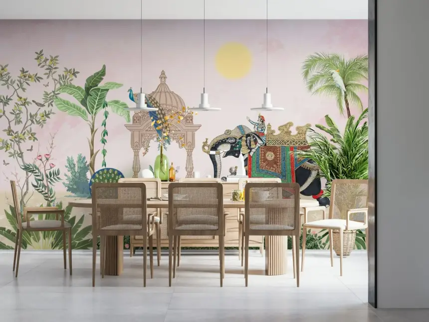 Exotic Peacock Elephant Wall Mural