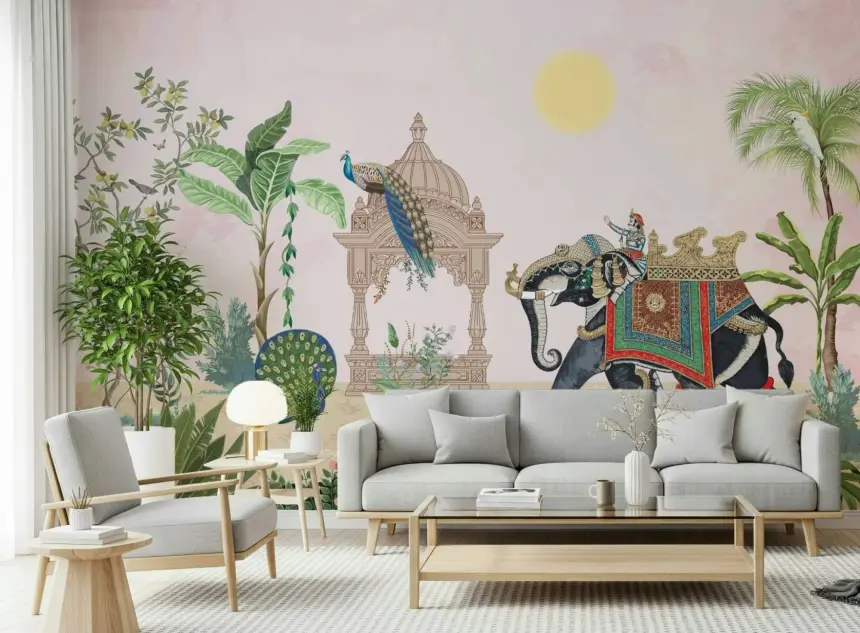 Exotic Peacock Elephant Wall Mural