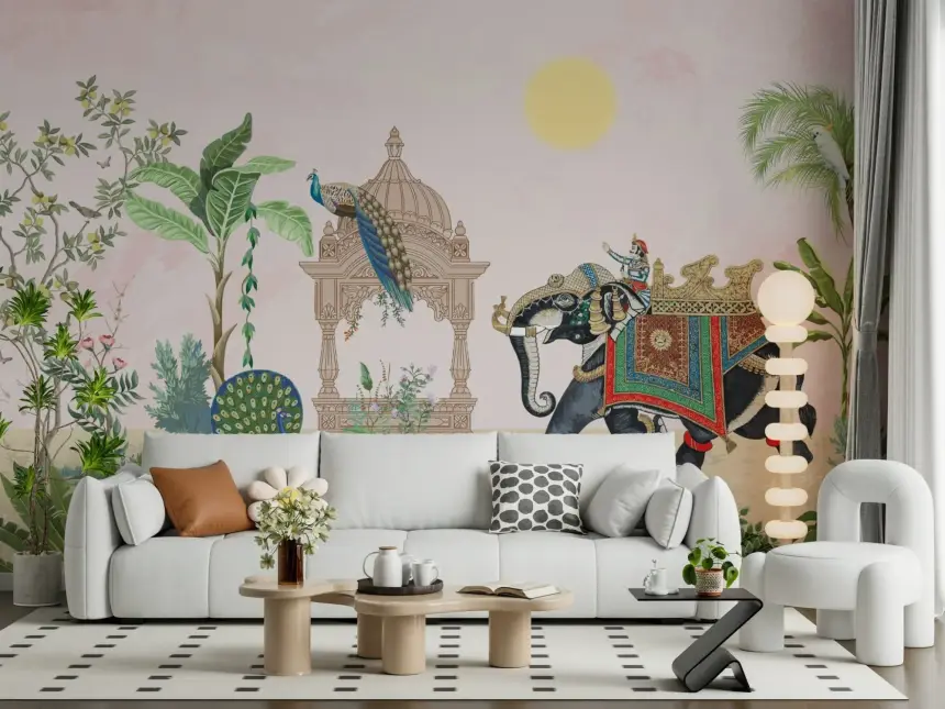 Exotic Peacock Elephant Wall Mural