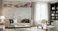 Vintage Whitewashed Brick Wall Mural