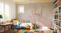 Pink Watercolor Fairytale Castle Wall Mural