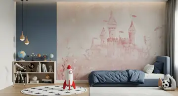 Pink Watercolor Fairytale Castle Wall Mural