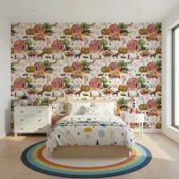Charming Watercolor Farm Animals and Barn Wallpaper