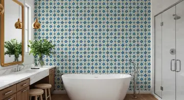 Indigo Floral Tile Pattern Wallpaper