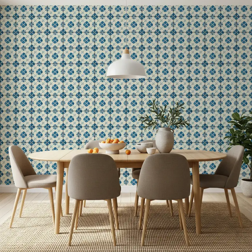 Farmhouse Classic Backsplash Blue Wallpaper