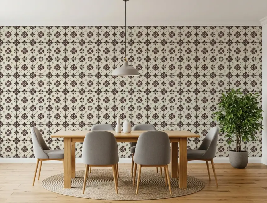 Farmhouse Classic Backsplash Choco Wallpaper