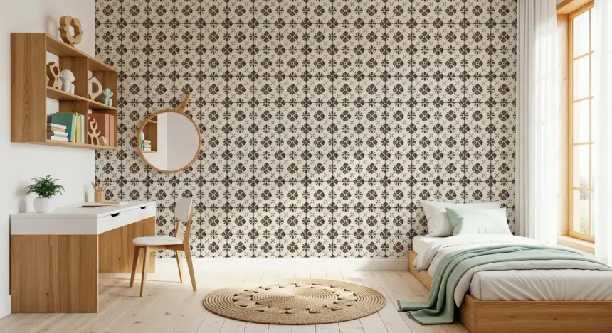 Farmhouse Classic Backsplash Choco Wallpaper