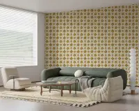Vintage Gold Floral Tile Pattern Wallpaper