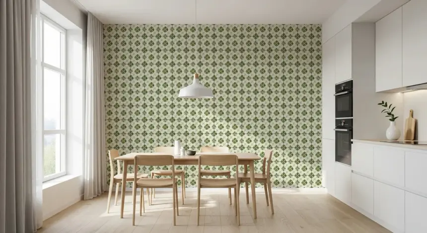 Farmhouse Classic Backsplash Olive Wallpaper