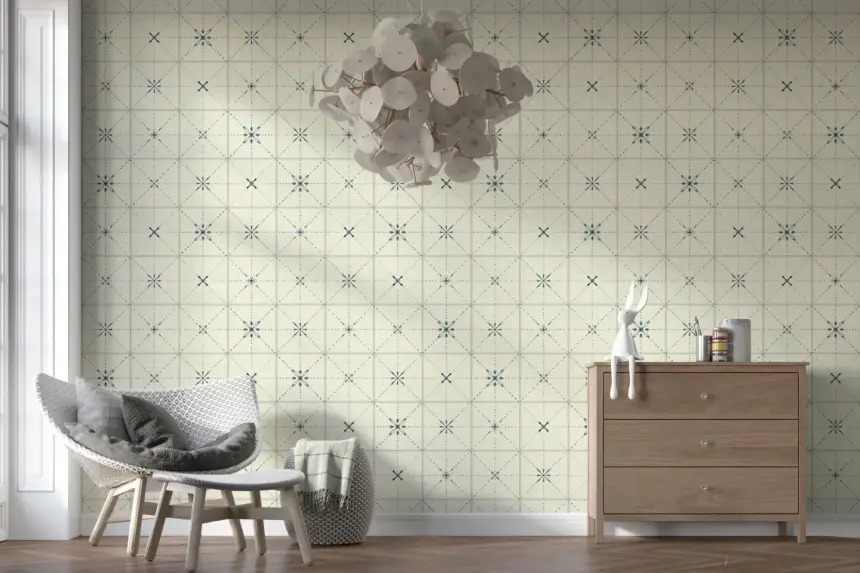 Farmhouse Delicate Backsplash Blue Wallpaper