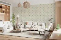 Subtle Olive Geometric Star Grid Wallpaper