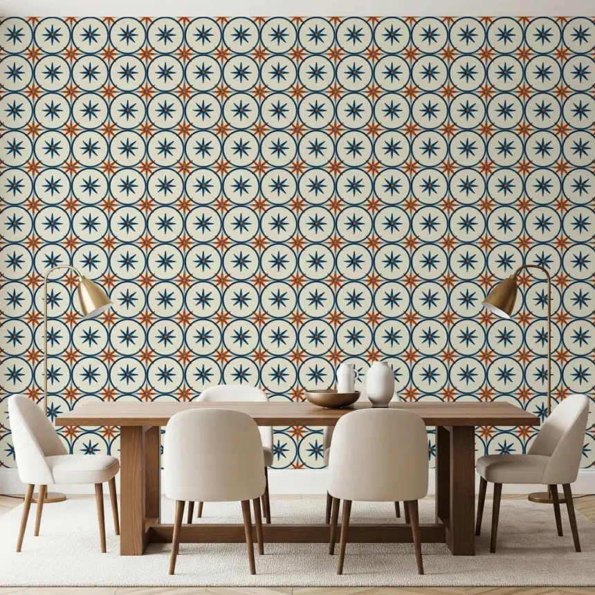 Farmhouse Timeless Backsplash Blue Wallpaper