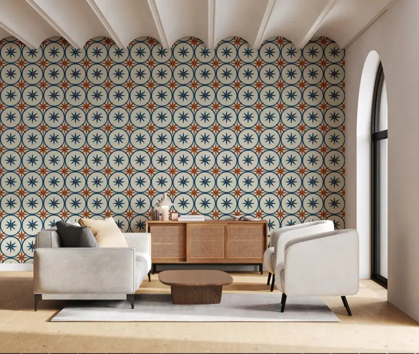 Farmhouse Timeless Backsplash Blue Wallpaper