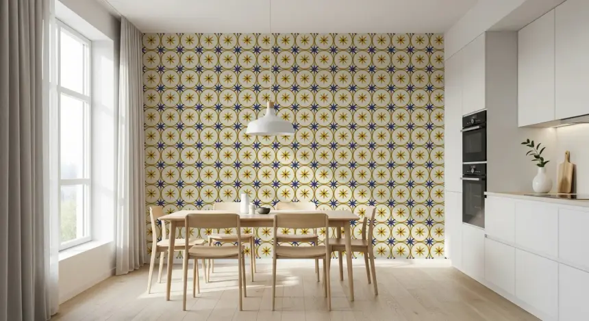 Farmhouse Timeless Backsplash Gold Wallpaper