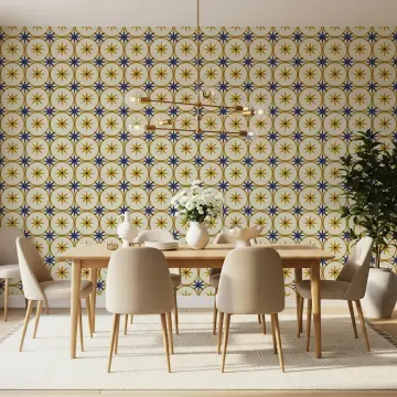 Regal Gold Blue Starburst Geometric Wallpaper