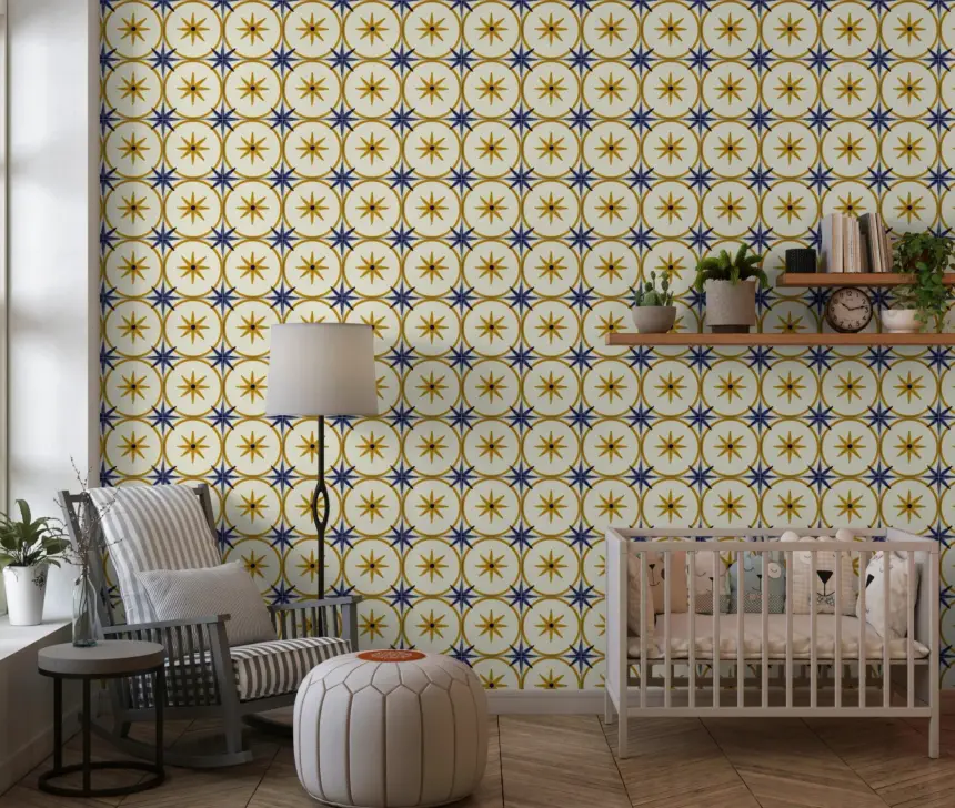 Farmhouse Timeless Backsplash Gold Wallpaper