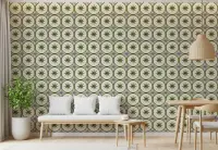 Olive Geometric Starburst Motif Wallpaper