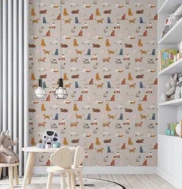 Charming Cartoon Cat Pattern Kids Wallpaper