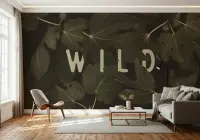 Lush Fig Leaves Wall Mural with 'Wild' Typography