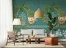 Teal Pichwai Sacred Cow and Peacock Wall Mural 2