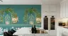 Teal Pichwai Sacred Cow and Peacock Wall Mural 3