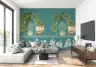 Teal Pichwai Sacred Cow and Peacock Wall Mural 4
