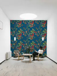 Tropical Hummingbird and Floral Wallpaper