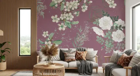 Dusty Plum Vintage Floral Blossom Wall Mural