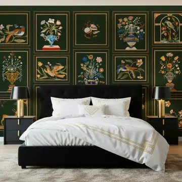 Mughal Inlay Floral and Avian Panel Wallpaper