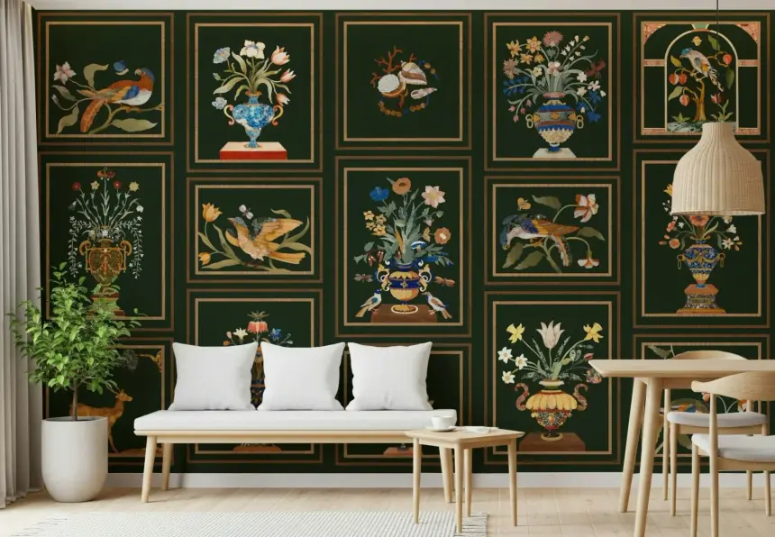 Floral & Fauna Panels Wall Mural
