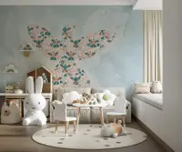 Whimsical Floral Bird Silhouette Kids' Wall Mural