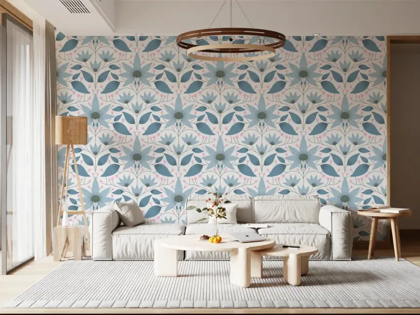 Floral Symmetry Blue Wallpaper