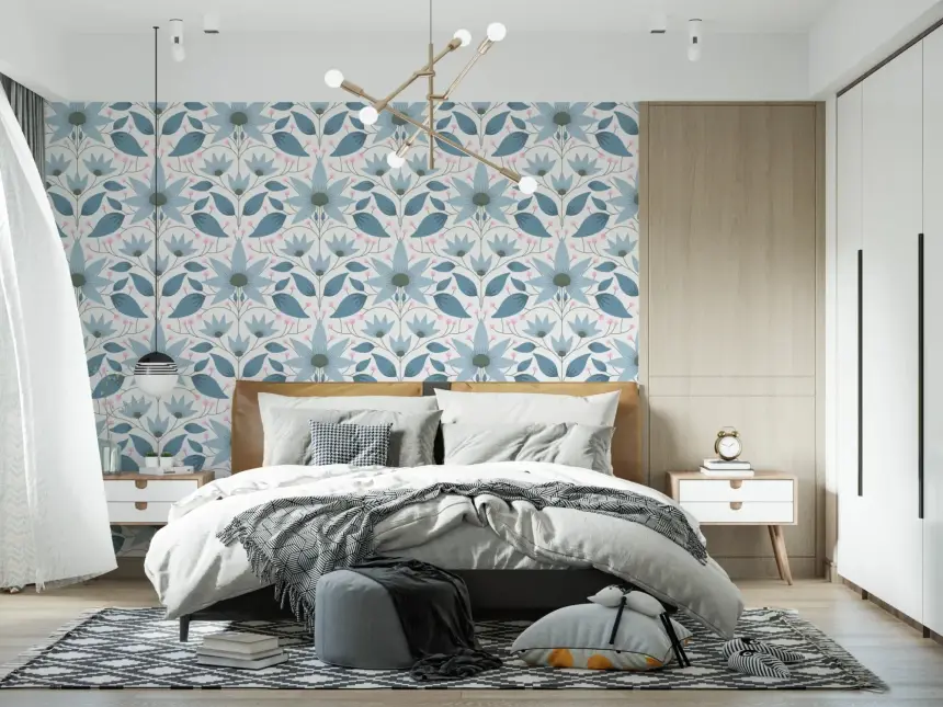 Floral Symmetry Blue Wallpaper