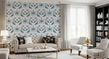 Contemporary Blue Floral Symmetry Wallpaper