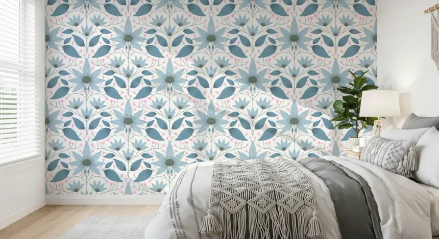 Floral Symmetry Blue Wallpaper