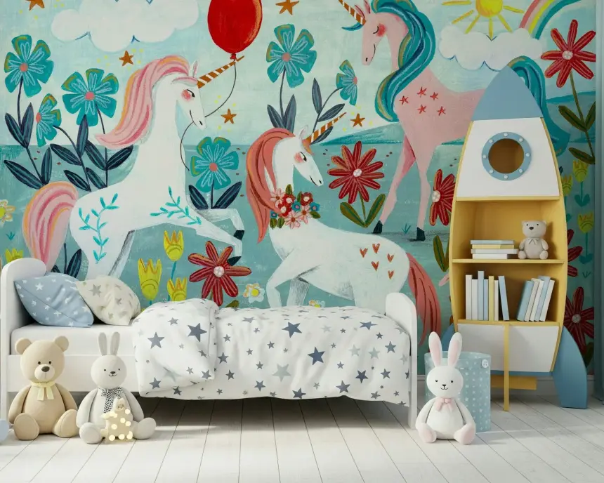 Floral Unicorn Magic Wall Mural -2664483