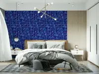 Vintage Blue Floral Tile Pattern Wallpaper