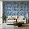 Classic Blue Floral Bouquet Tile Pattern Wallpaper 3