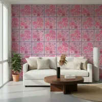 Pink and Lavender Floral Tile Pattern Wallpaper
