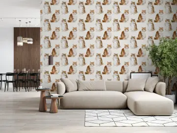 Charming Watercolor Fluffy Cat Pattern Wallpaper