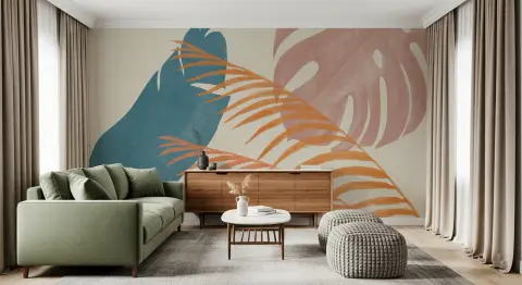 Modern Abstract Tropical Leaf Design Wall Mural