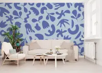 Indigo Abstract Organic Shapes Wall Mural