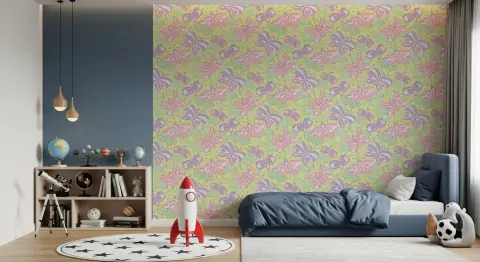 Whimsical Pastel Butterfly Floral Kids Wallpaper