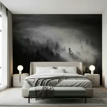 Monochrome Misty Forest Wall Mural