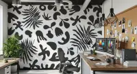 Monochrome Abstract Organic Foliage Wall Mural