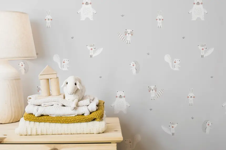 Forest Animals Gray Wallpaper for Walls