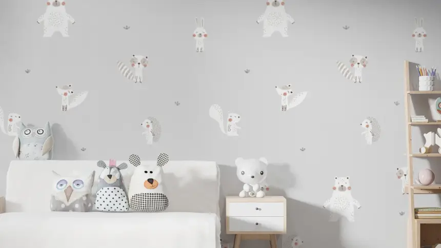 Forest Animals Gray Wallpaper for Walls