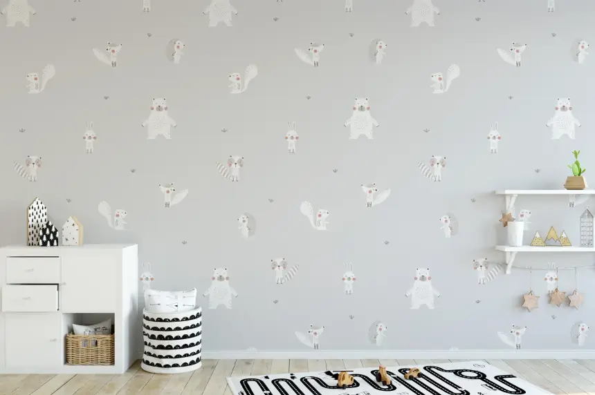 Forest Animals Gray Wallpaper for Walls