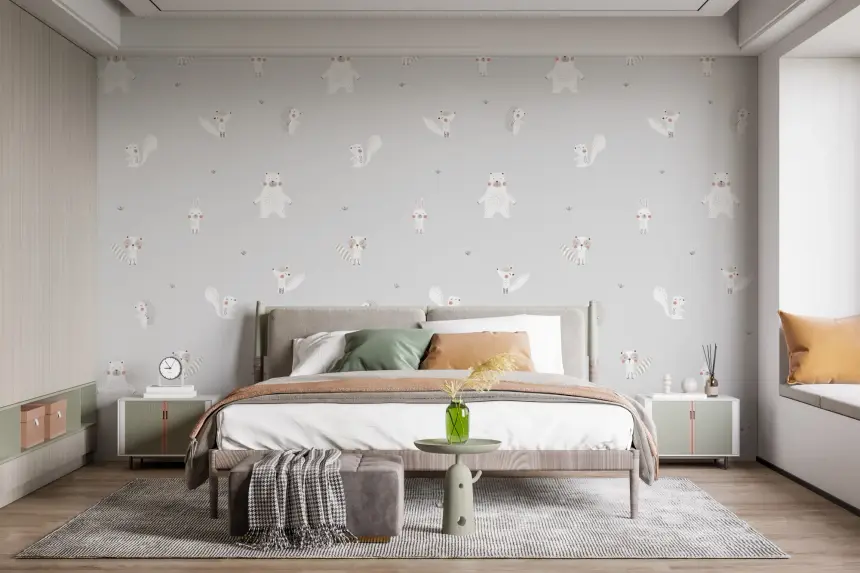 Forest Animals Gray Wallpaper for Walls
