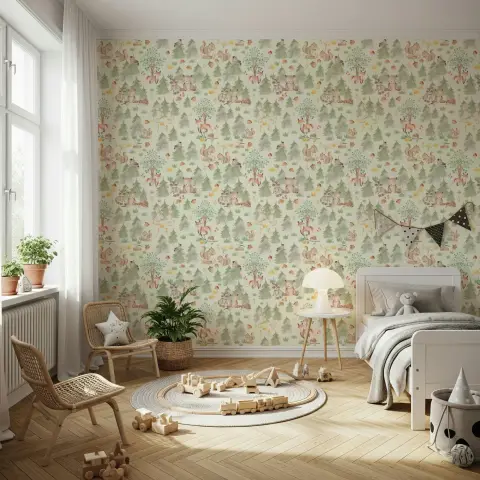 Whimsical Woodland Animals Kids' Room Wallpaper